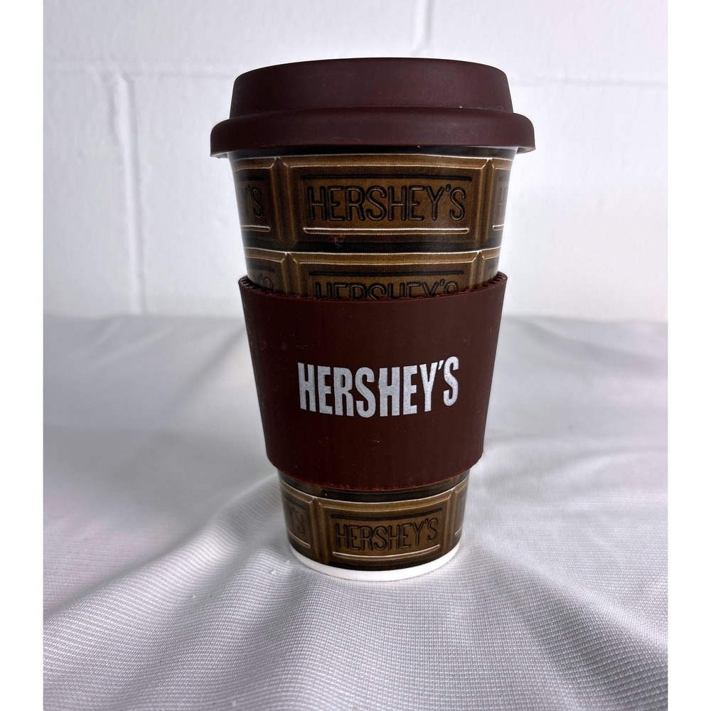 Hersheys Chocolate Bar Ceramic Travel Mug Galerie Brown Silicone Lid and Sleeve